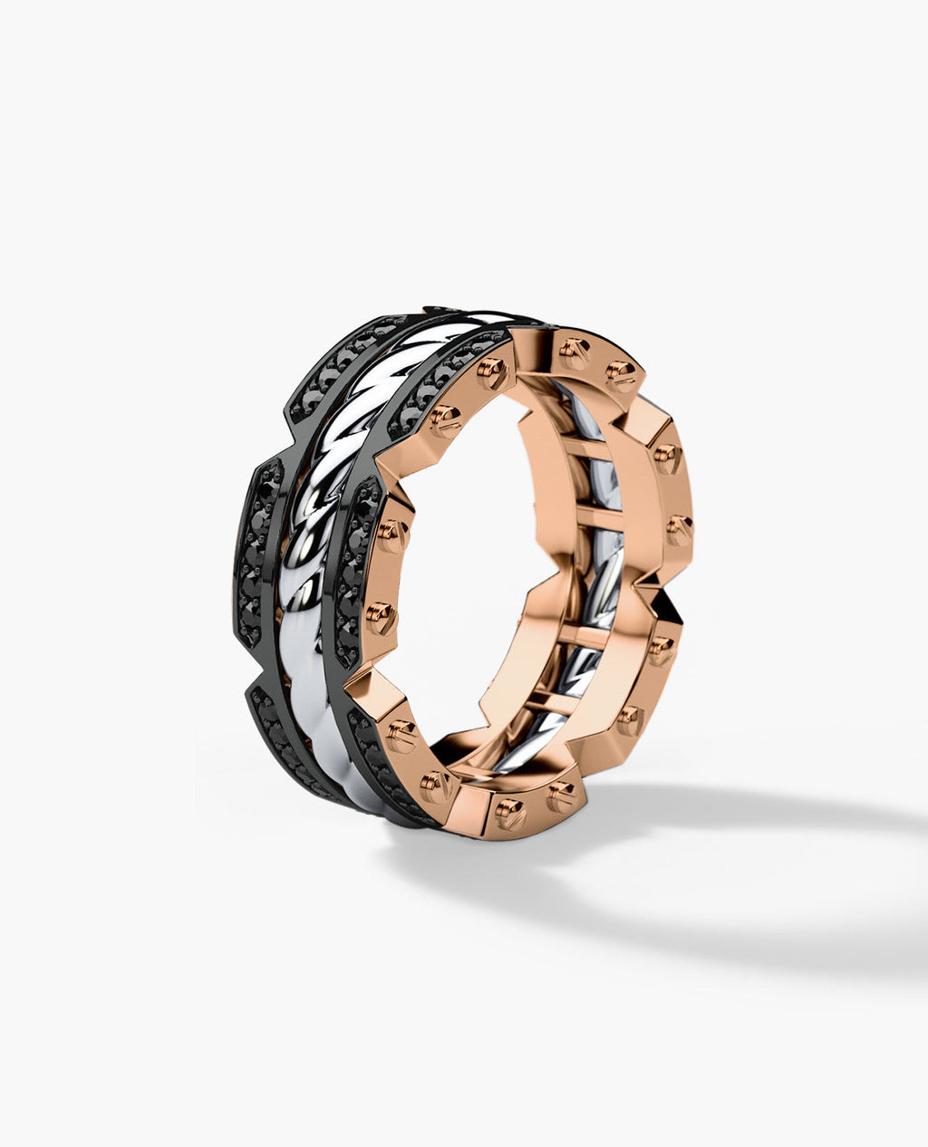 CRISSON Two-Tone Gold Ring with 0.70ct Black Diamonds