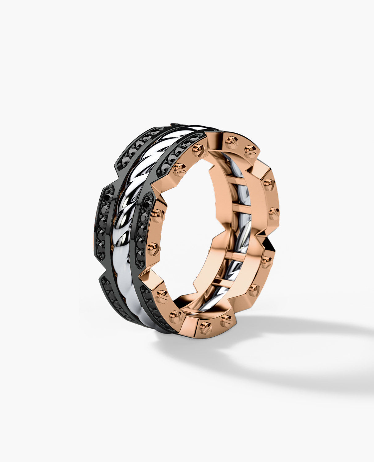 CRISSON Two-Tone Gold Ring with 0.70ct Black Diamonds