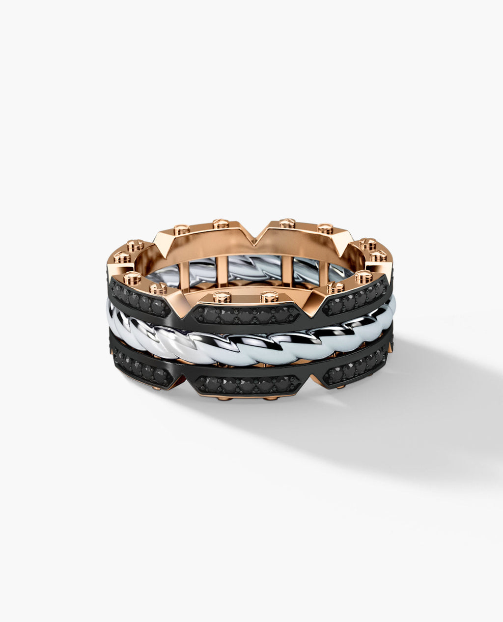 CRISSON Two-Tone Gold Ring with 0.70ct Black Diamonds