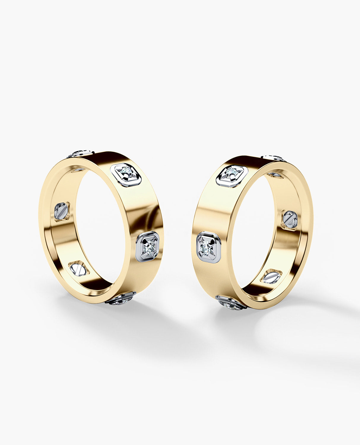 AMADOR Two-Tone Gold Matching Diamond Wedding Band Set