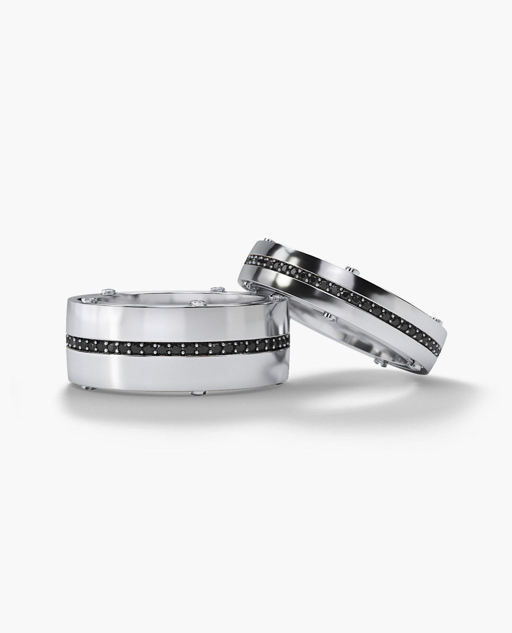 FRANKLIN Gold Matching Black Diamond Wedding Band Set