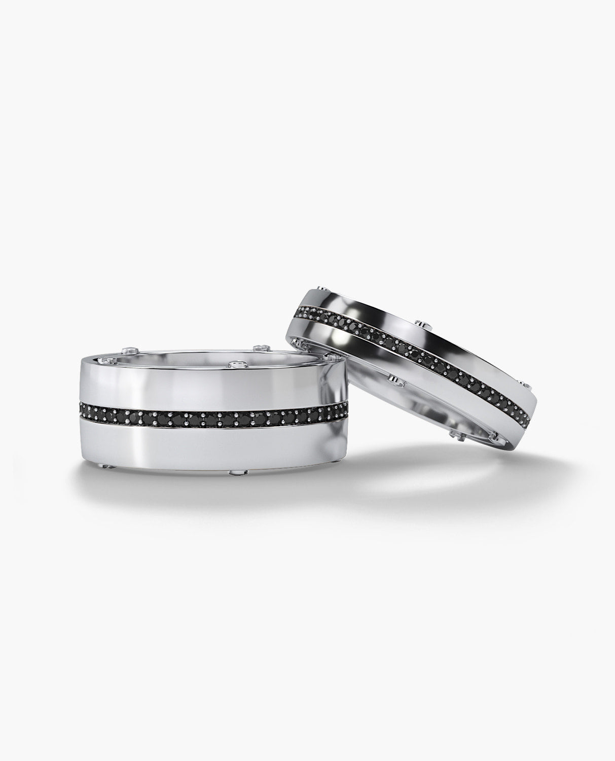 FRANKLIN Gold Matching Black Diamond Wedding Band Set