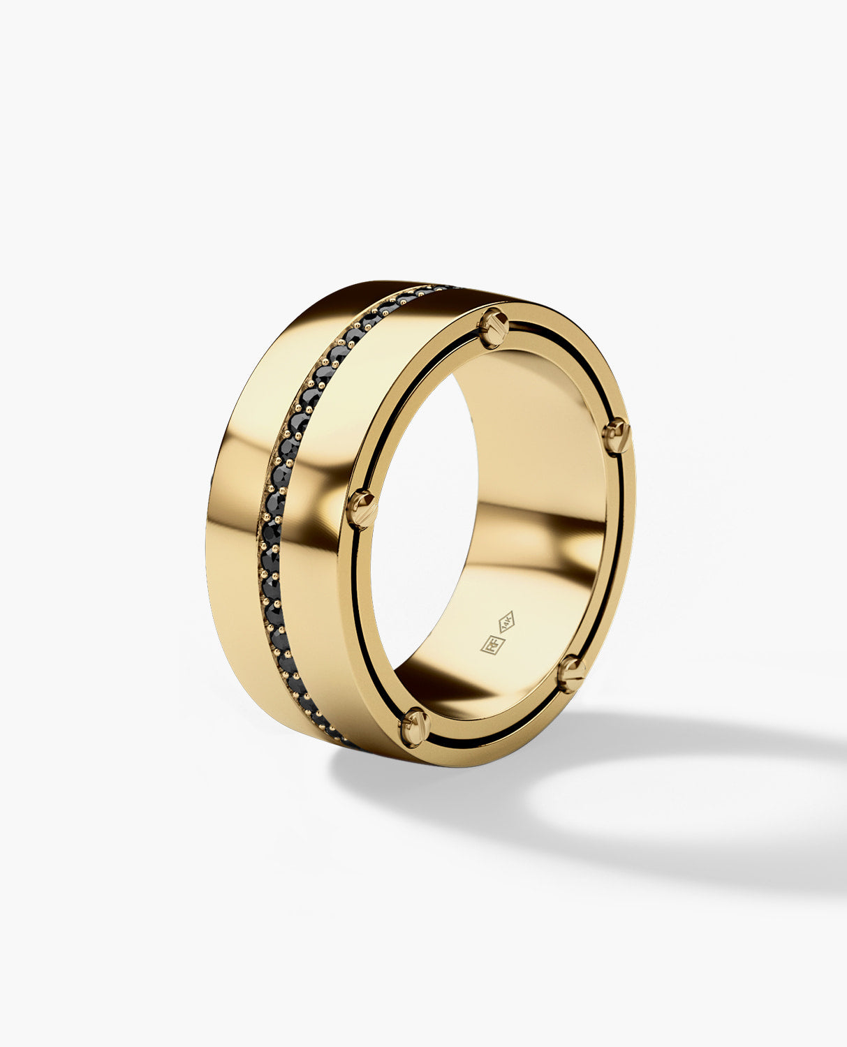 FRANKLIN Comfort Fit Gold Ring with 0.50ct Black Diamonds - 9mm - Wide Version