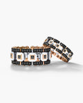 LA PAZ Two-Tone Gold Matching Black Diamond Wedding Band Set
