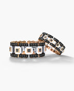 LA PAZ Two-Tone Gold Matching Black Diamond Wedding Band Set