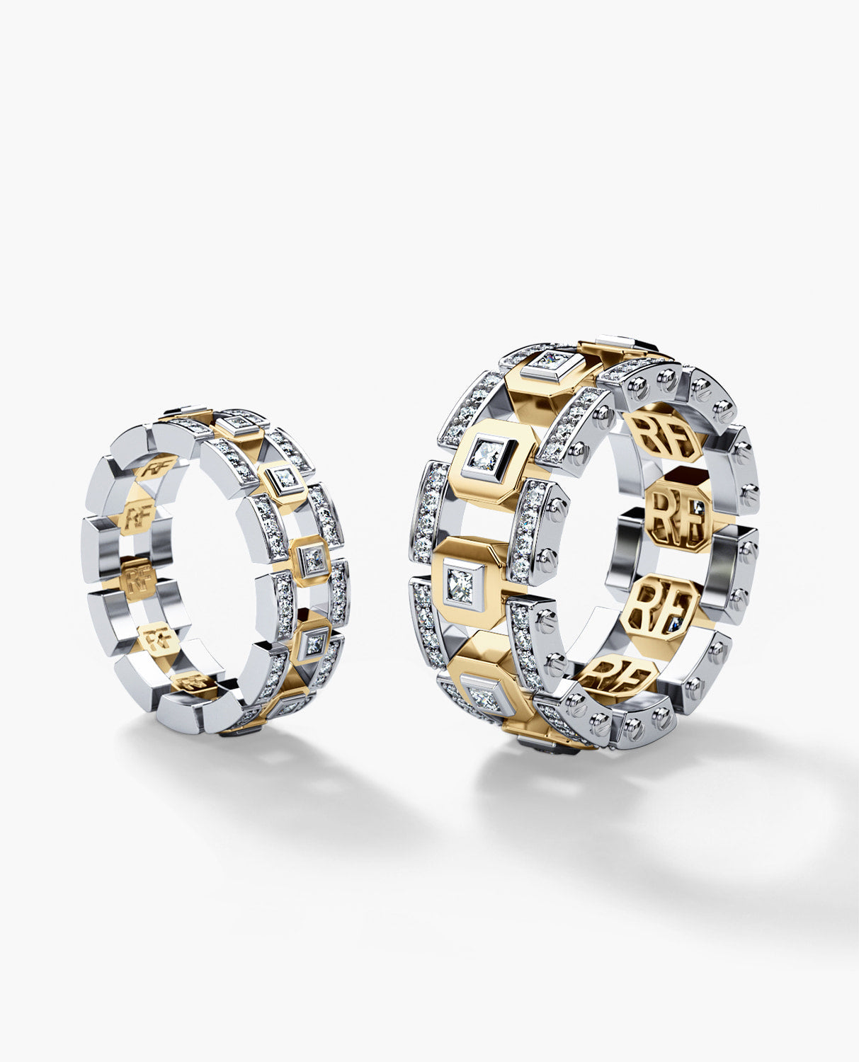 LA PAZ Two-Tone Gold Matching Diamond Wedding Band Set