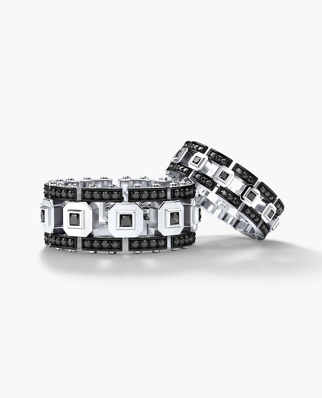 LA PAZ Gold Matching Black Diamond Wedding Band Set