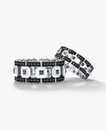 LA PAZ Gold Matching Black Diamond Wedding Band Set