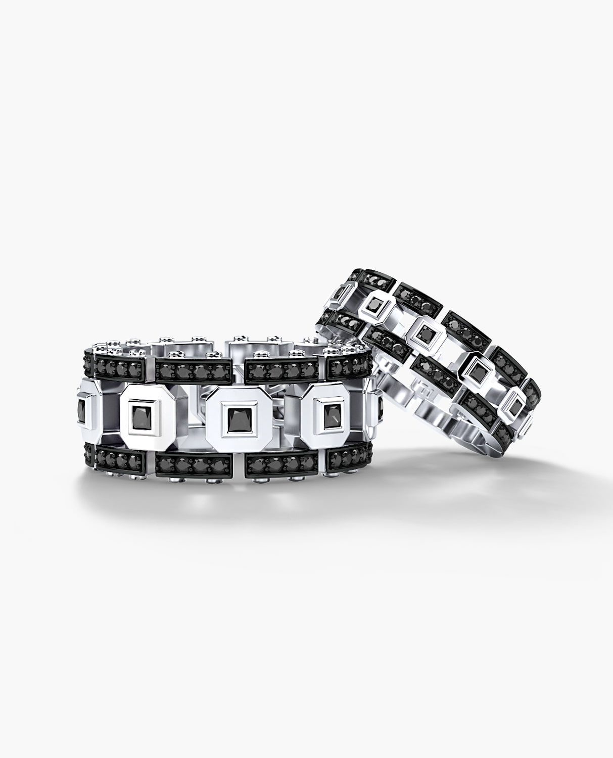 LA PAZ Gold Matching Black Diamond Wedding Band Set