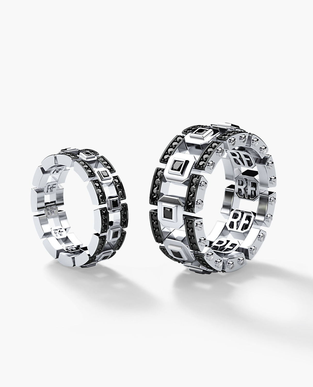 LA PAZ Gold Matching Black Diamond Wedding Band Set