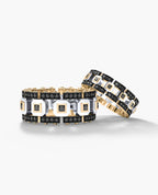 LA PAZ Two-Tone Gold Matching Black Diamond Wedding Band Set