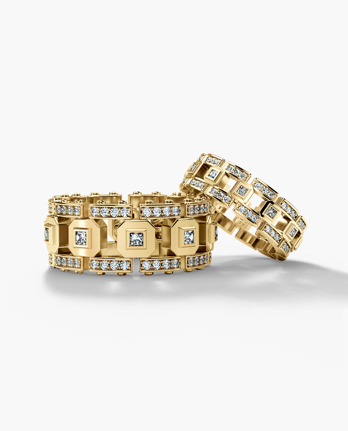 LA PAZ Gold Matching Diamond Wedding Band Set