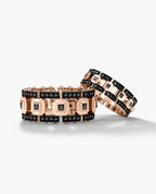 LA PAZ Gold Matching Black Diamond Wedding Band Set