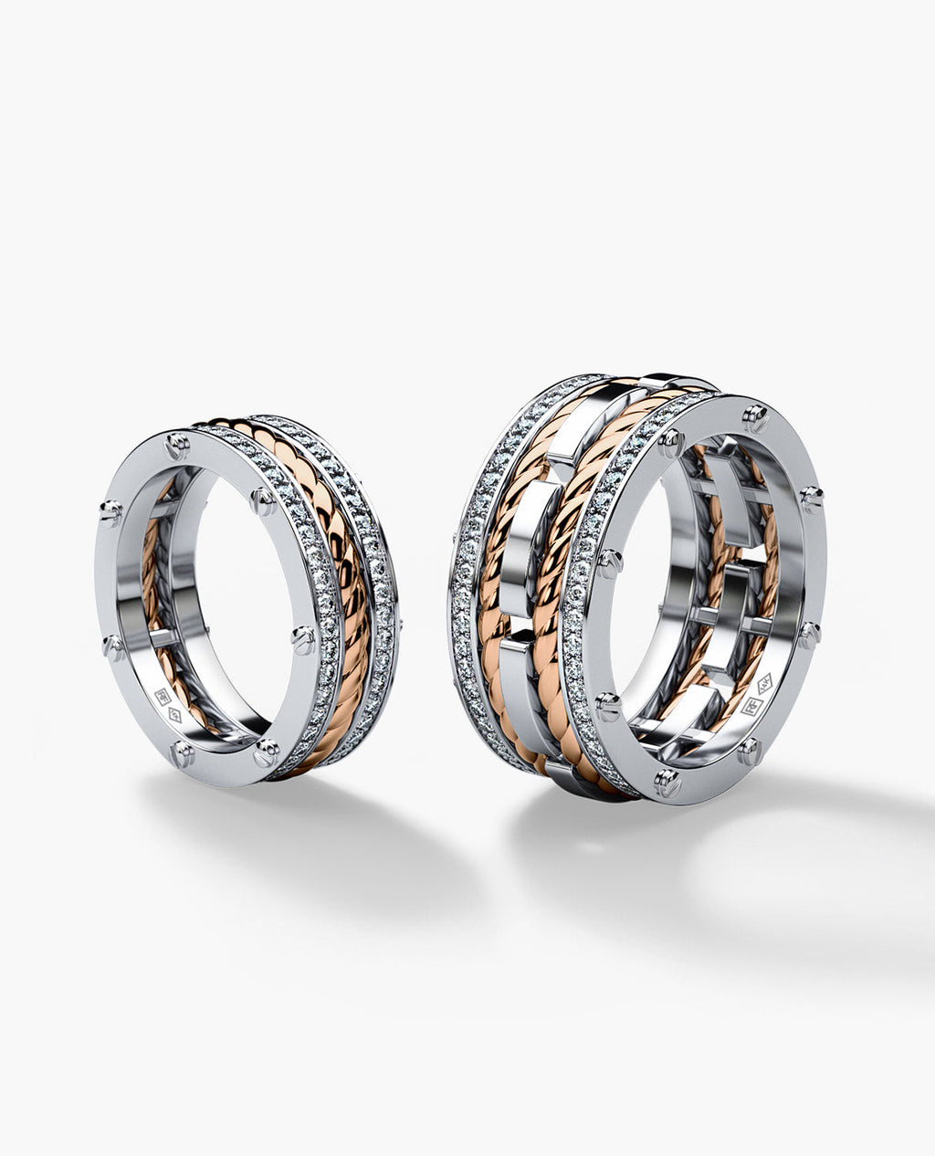 ROPES Two-Tone Gold Matching Diamond Wedding Band Set