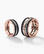 ROPES Two-Tone Gold Matching Black Diamond Wedding Band Set