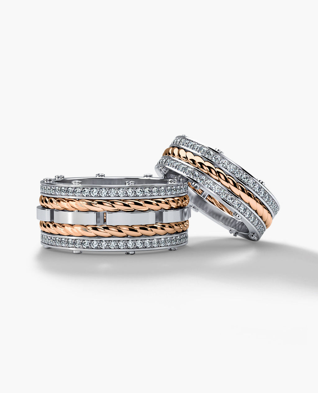 ROPES Two-Tone Gold Matching Diamond Wedding Band Set