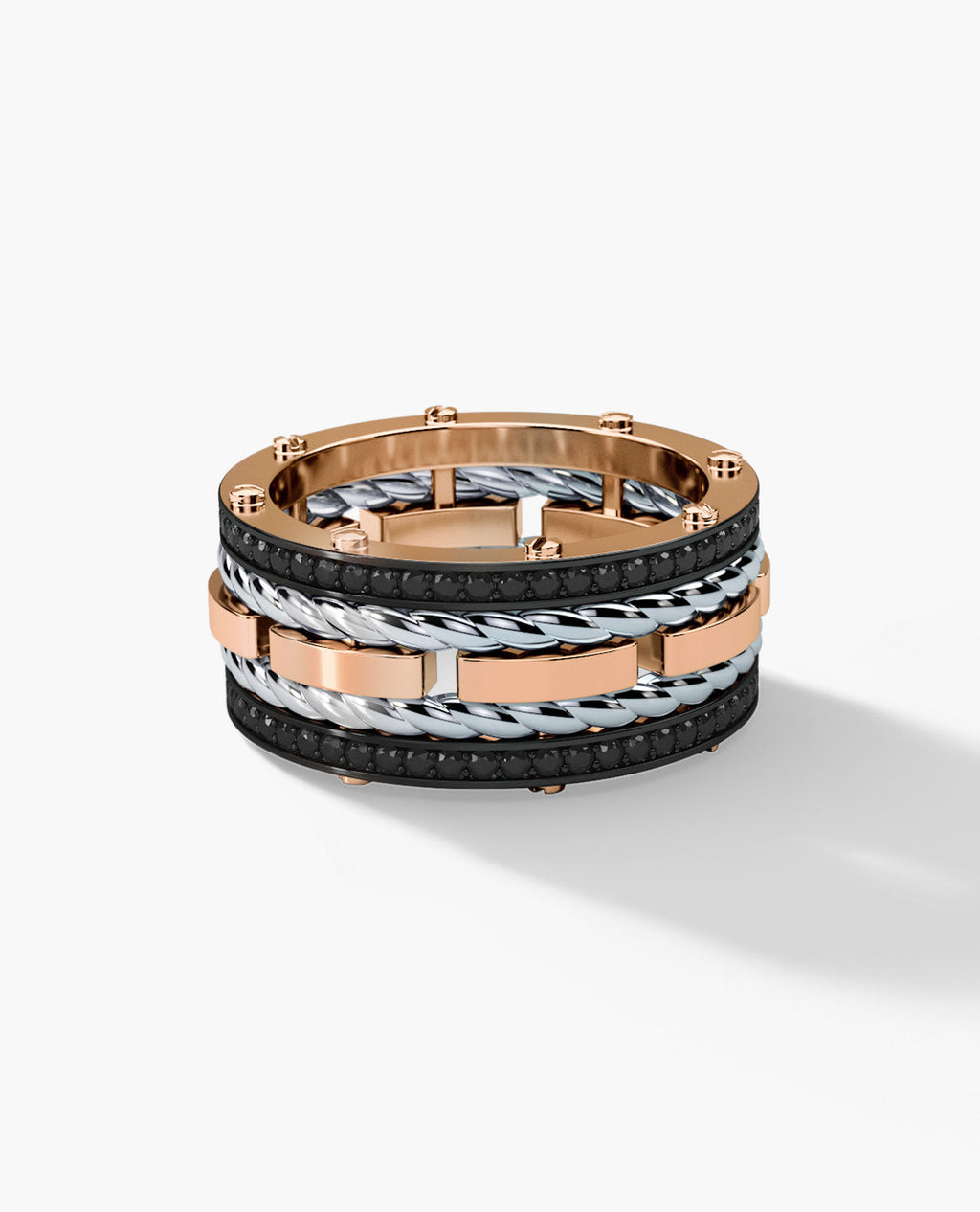 ROPES Two-Tone Gold Ring with 1.05ct Black Diamonds
