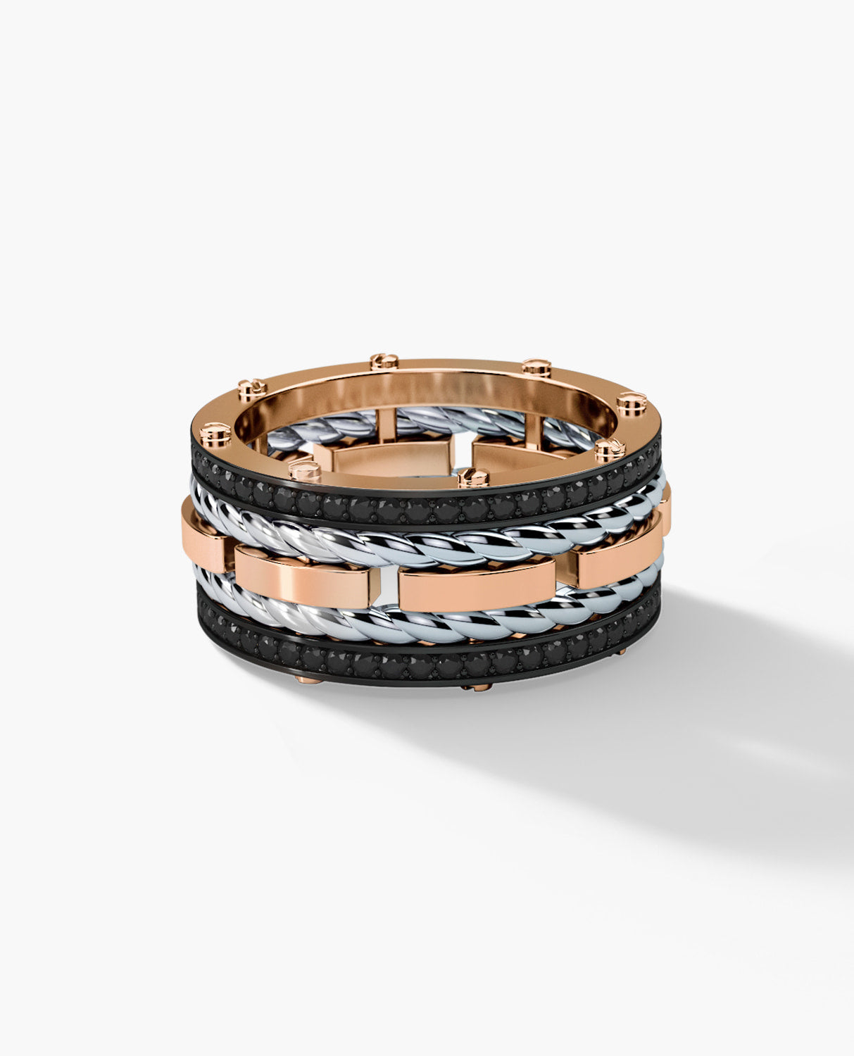 ROPES Two-Tone Gold Ring with 1.05ct Black Diamonds
