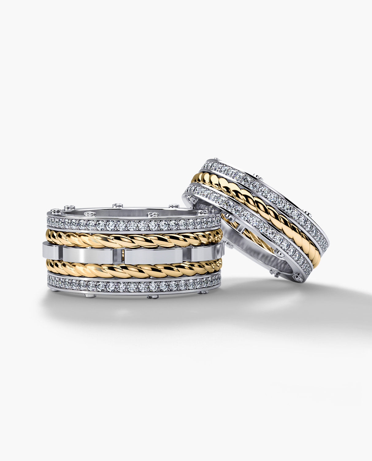 ROPES Two-Tone Gold Matching Diamond Wedding Band Set