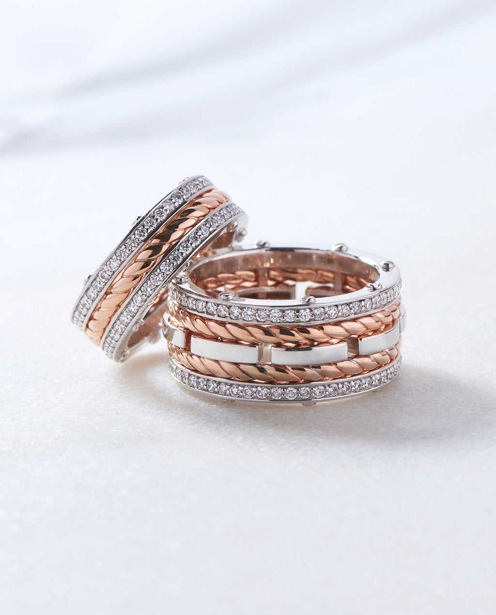 ROPES Two-Tone Gold Matching Diamond Wedding Band Set