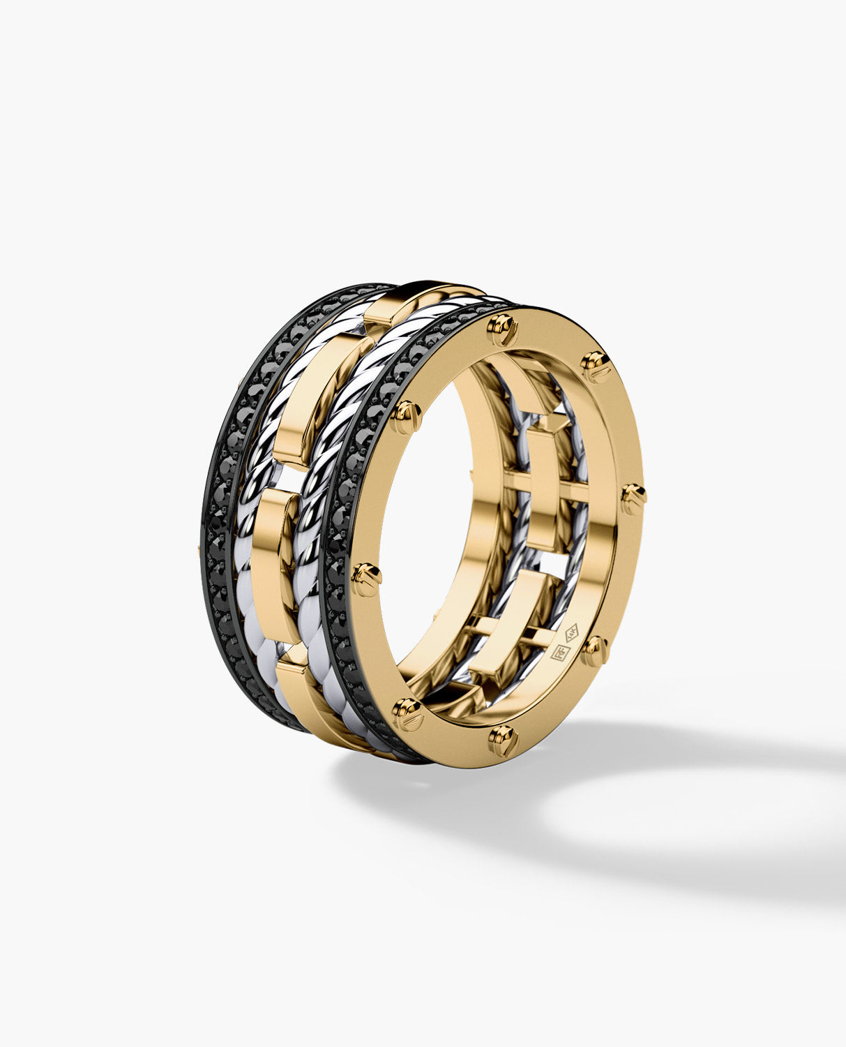 ROPES Two-Tone Gold Ring with 1.05ct Black Diamonds
