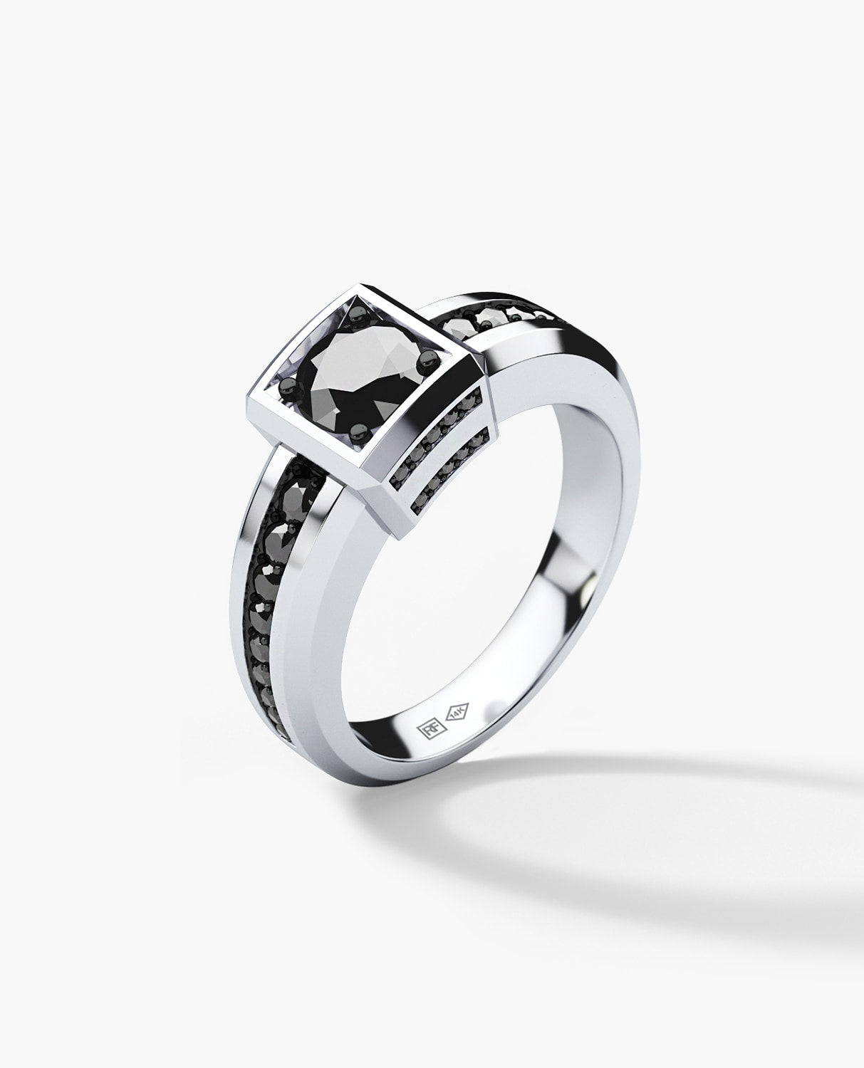 VULTURE Comfort Fit Men's Gold Solitaire Engagement Ring with 1.45ct Black Diamonds