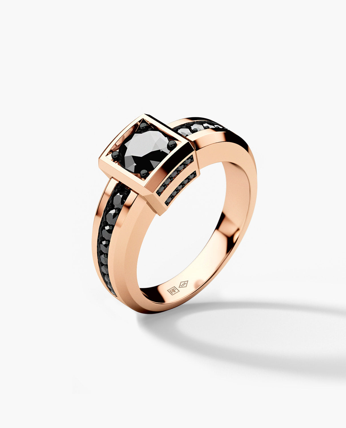 VULTURE Comfort Fit Men's Gold Solitaire Engagement Ring with 1.45ct Black Diamonds