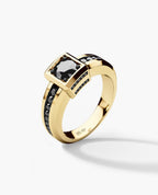 VULTURE Comfort Fit Men's Gold Solitaire Engagement Ring with 1.45ct Black Diamonds