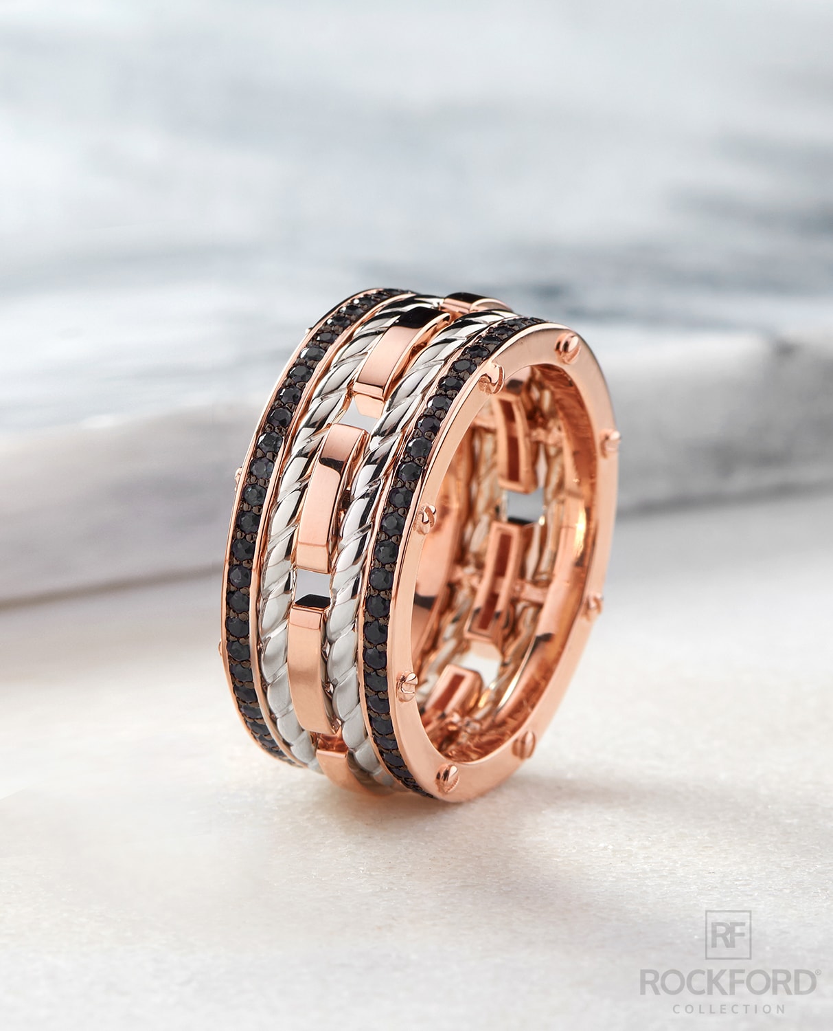 ROPES Two-Tone Gold Ring with 1.05ct Black Diamonds