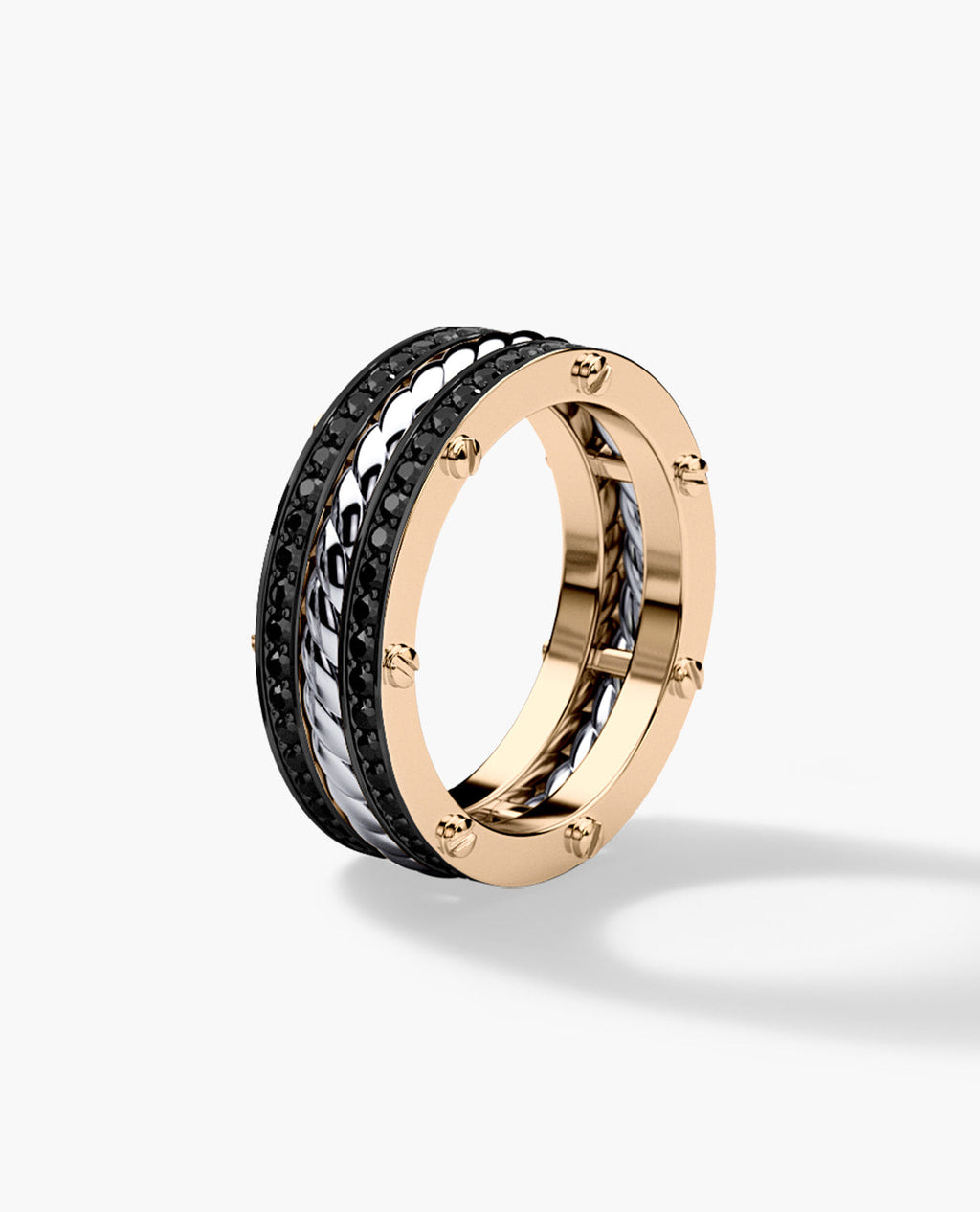 ROPES Two-Tone Gold Ring with 0.70ct Black Diamonds