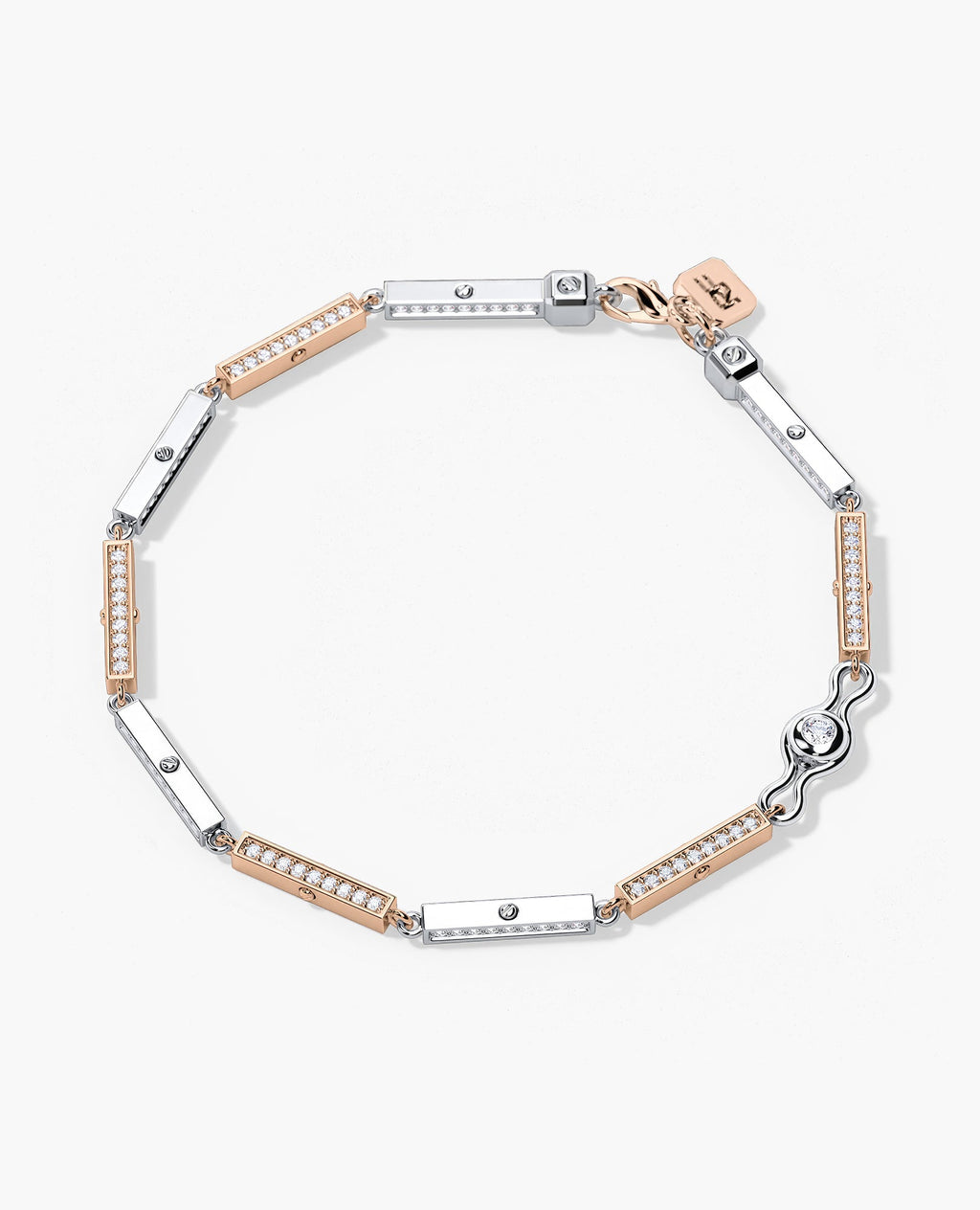 BAR CHAIN Two-Tone Gold Bracelet Diamonds - 2.5mm