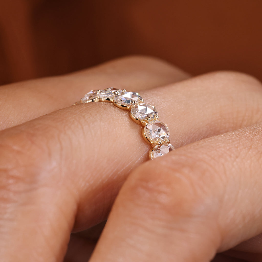 Oval Rose Cut Diamond Eternity Band with Shared Prong