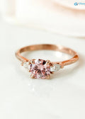 Round Brilliant Cut Peachy Pink lab grown 3 Stone wedding Ring - DisneyValley