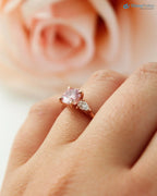 Round Brilliant Cut Peachy Pink lab grown 3 Stone wedding Ring - DisneyValley