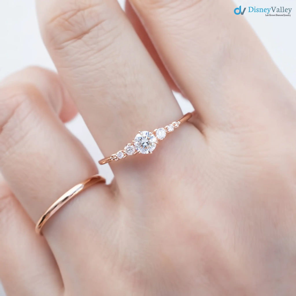 Round Brilliant Cut lab grown Diamond Dainty engagement ring - DisneyValley
