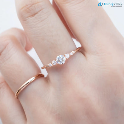 Round Brilliant Cut lab grown Diamond Dainty engagement ring - DisneyValley