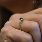 Round Cut Green and white Moissanite diamond three stone wedding ring - DisneyValley