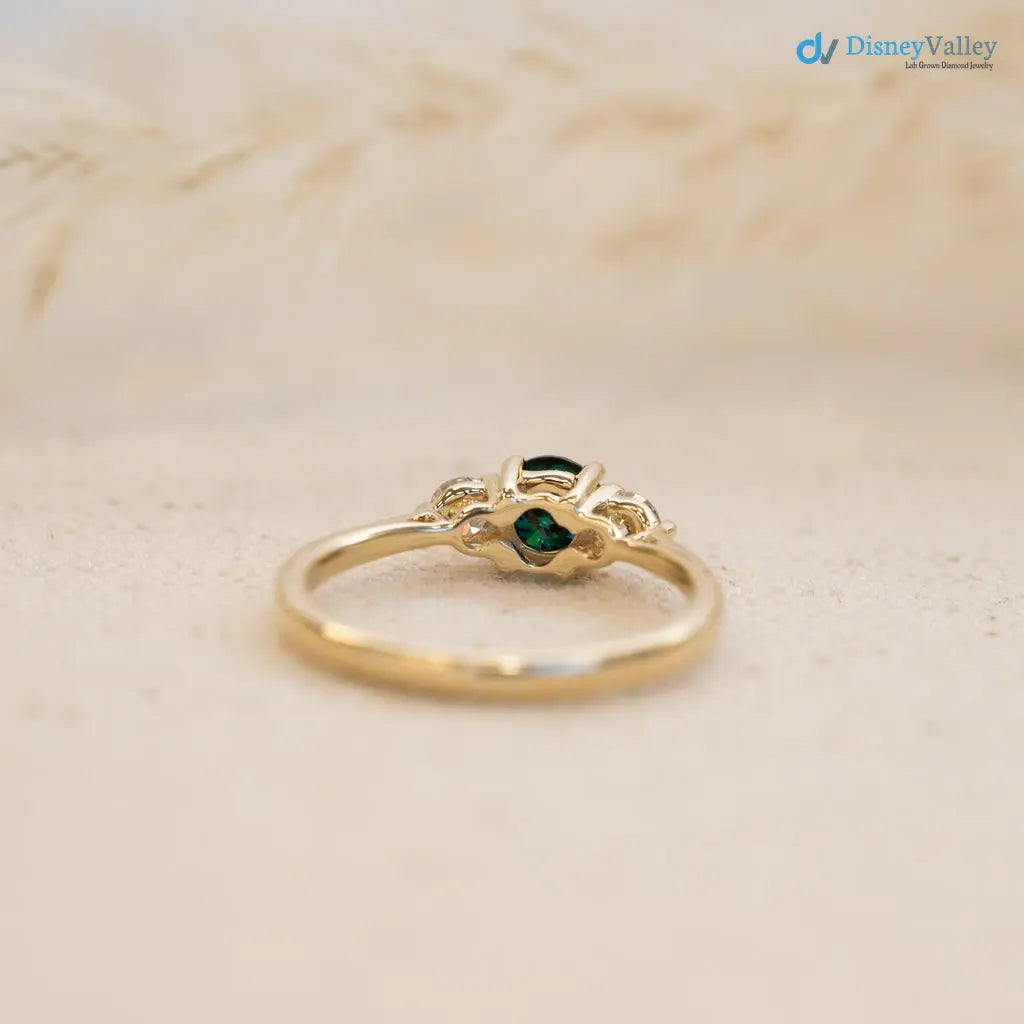 Round Cut Green and white Moissanite diamond three stone wedding ring - DisneyValley