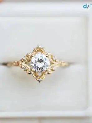 Round Cut Lab Grown with Vintage Style Engagement Ring DisneyValley
