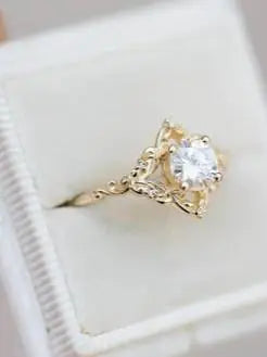 Round Cut Lab Grown with Vintage Style Engagement Ring DisneyValley