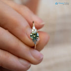 Round Cut green vivid color lab diamond accented engagement ring - DisneyValley