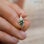 Round Cut green vivid color lab diamond accented engagement ring - DisneyValley