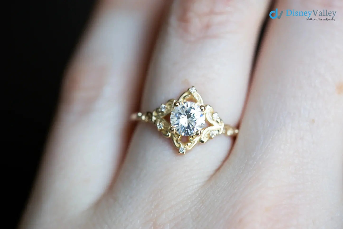 Round Cut lab grown with vintage style Engagement Ring - DisneyValley