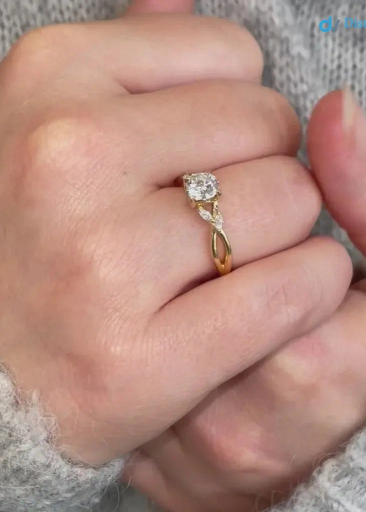 Round Lab grown Diamond Marquise Accented Engagement Secondary image