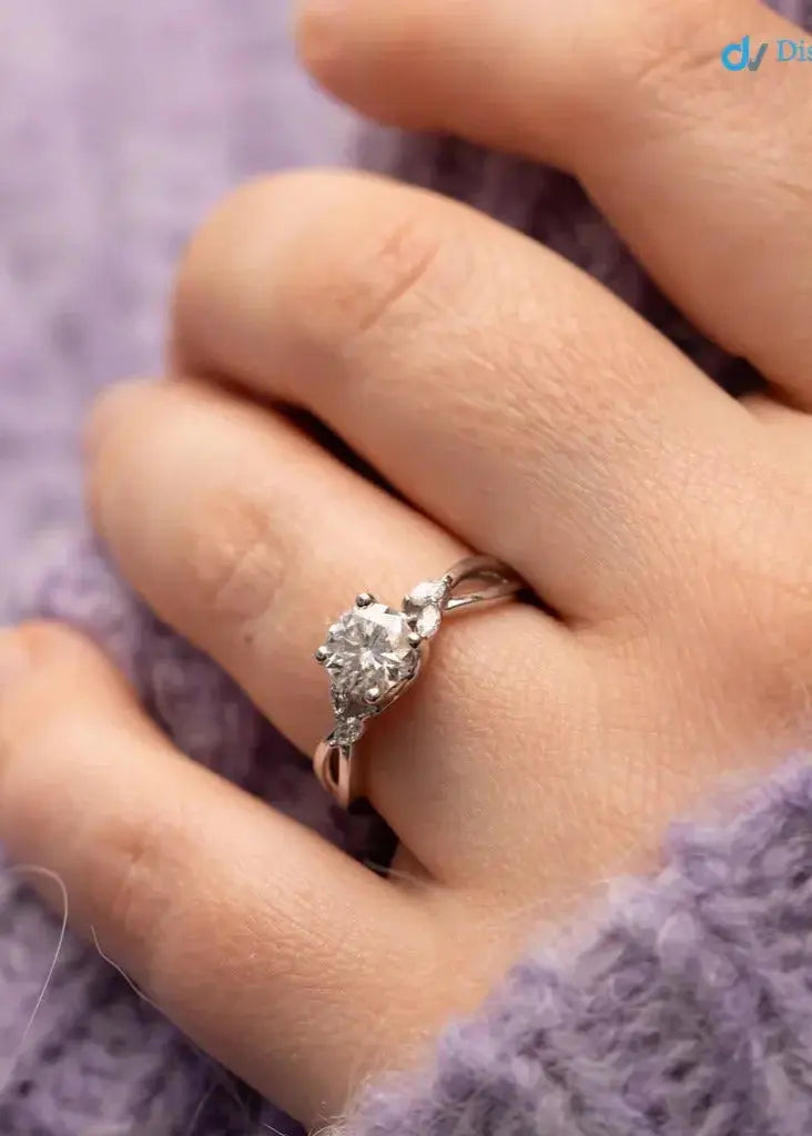 Round Lab grown Diamond Marquise Accented Engagement Ring Secondary image