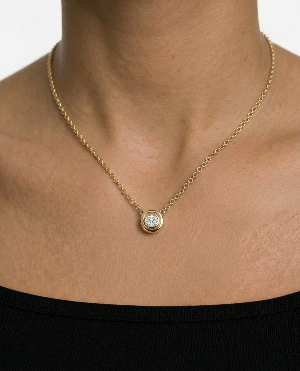 LODE Solitaire Bezel Set Floating Round Cut Diamond Pendant Necklace