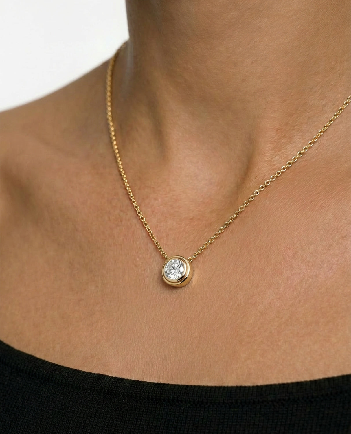 LODE Solitaire Bezel Set Floating Round Cut Diamond Pendant Necklace