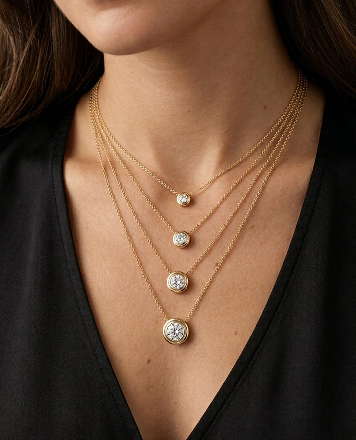LODE Solitaire Bezel Set Floating Round Cut Diamond Pendant Necklace
