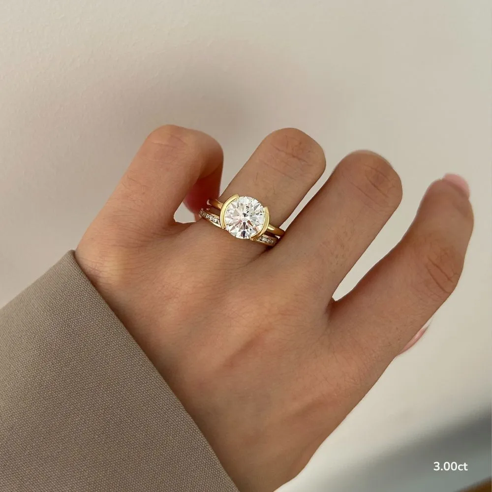 1.20 CT -3.0 CT Round Moissanite Half Bezel Engagement Ring
