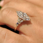 Marquise Diamond Ring in Nature Inspired Style with Amethyst Gemstone